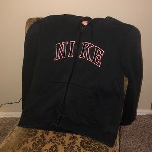 Black nike zip up hoodie. Embroidered logo